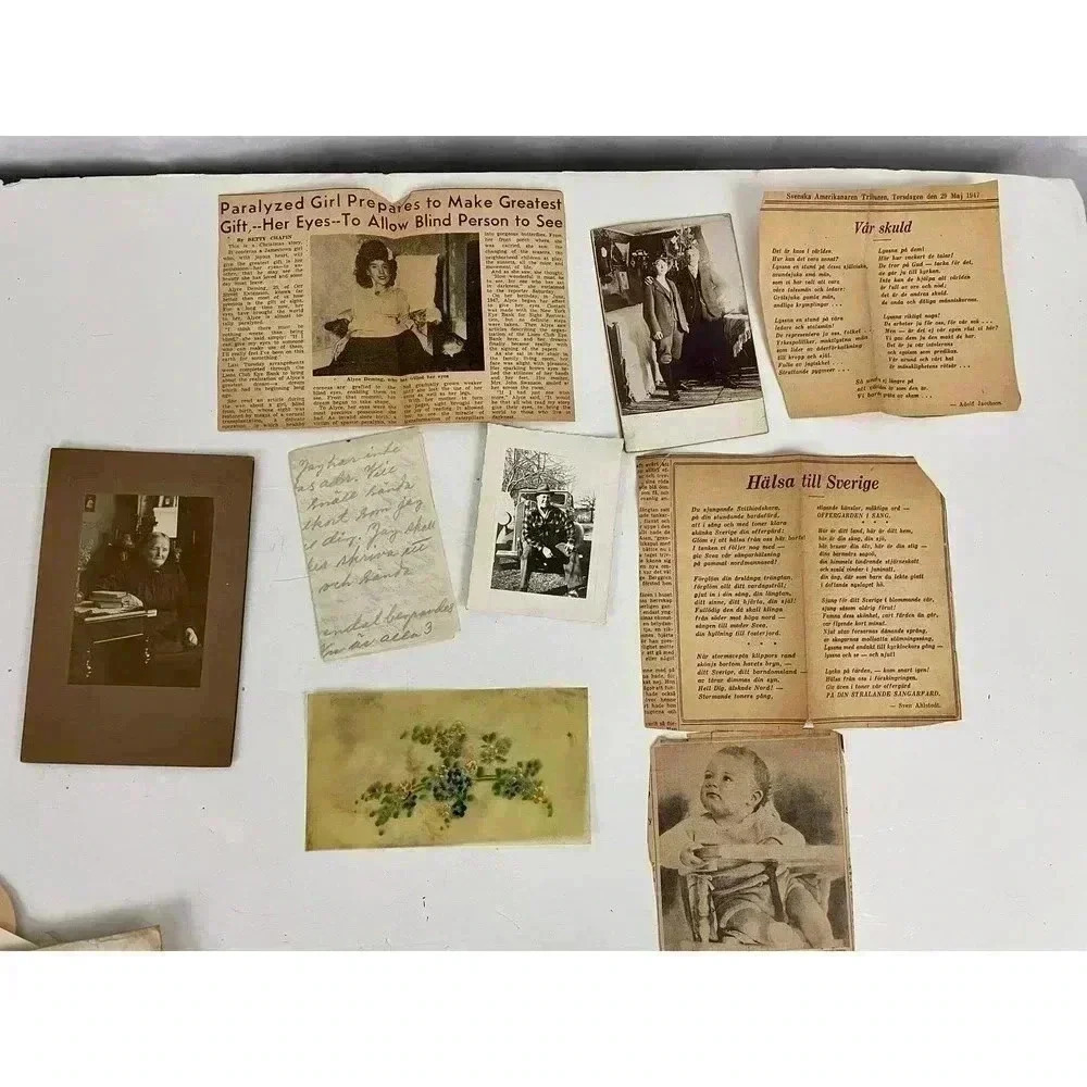 Lot of 9 Newspaper‎ Clippings Old Letter Cabinet Card Oddities VTG